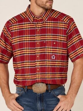 Rough Stock Panhandle Slim Red Plaid Western Shirt Men’s Medium
